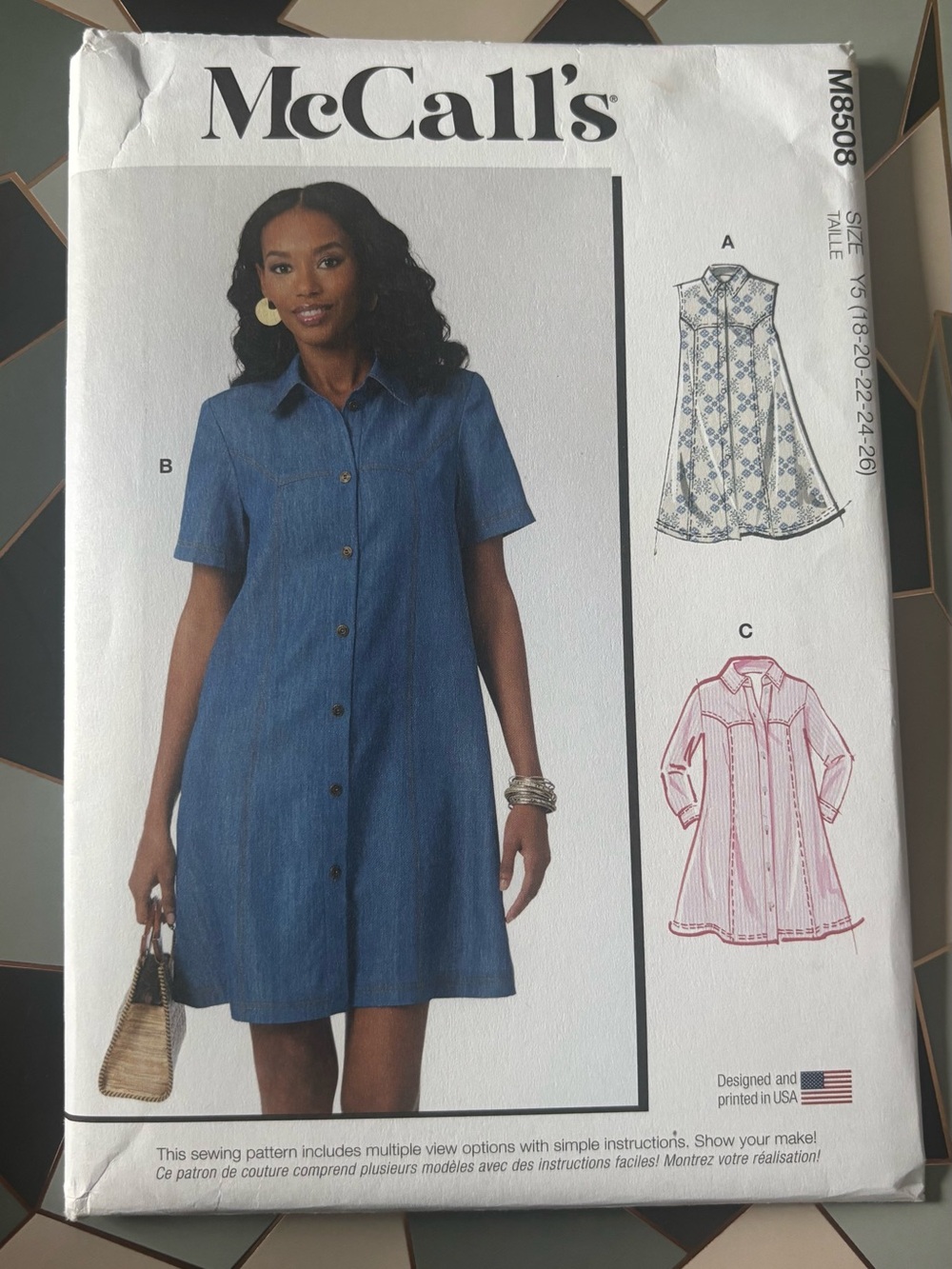 Sewing Pattern Women's Shirt Dress - Short Sleeve Button-Front (Size 18-26)